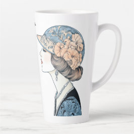 Vintage Elegant Art Deco Mode Lady Hat Pearls Milchtasse