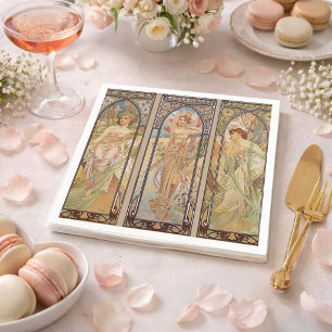 Vintage Elegant Art Nouveau Mucha Tageszeiten Serviette