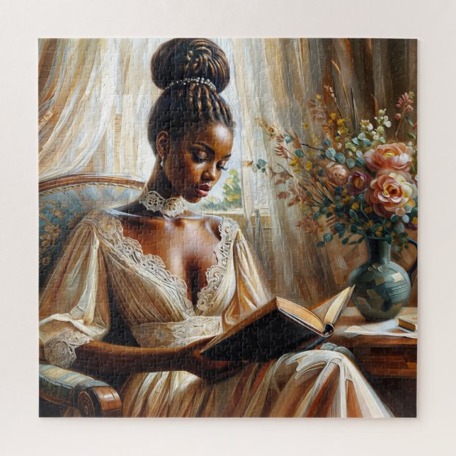 Vintage Elegant Black Woman Reading A Book Puzzle (Vertikal)