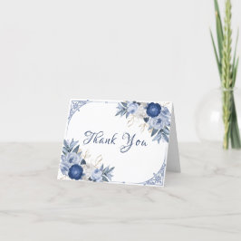 Vintage Elegant Blue Blume Frame Baby Dusche Dankeskarte