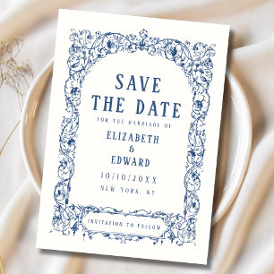 Vintage Elegant Blues Hochzeitsflat Save The Date