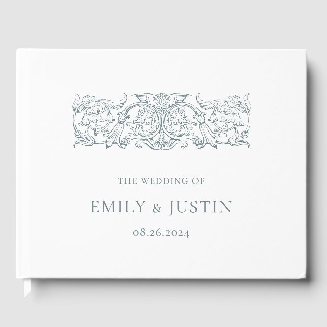 Vintage Elegant Dusty Blue Baroque Wedding Gästebuch (Vorderseite)