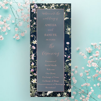Vintage Elegant Dusty Blue Floral Wedding Programm