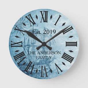 Vintage Elegant Family Name Roman Numeral Nautical Runde Wanduhr