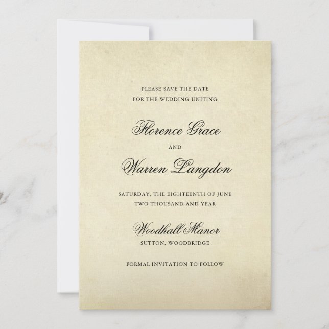 Vintage Elegant, feierliche Hochzeit außerhalb des Save The Date (Vorderseite)