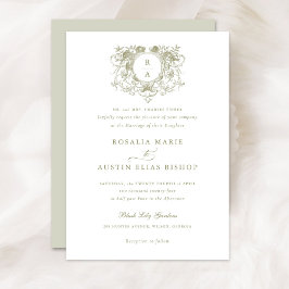 Vintage Elegant Floral Leaf Wappen Monogramm Hochz Einladung