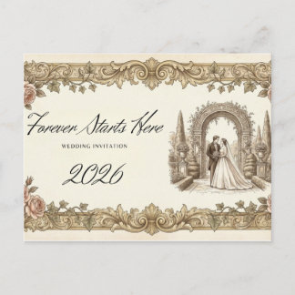 Vintage Elegant Floral Wedding Invitation Postcard Postkarte