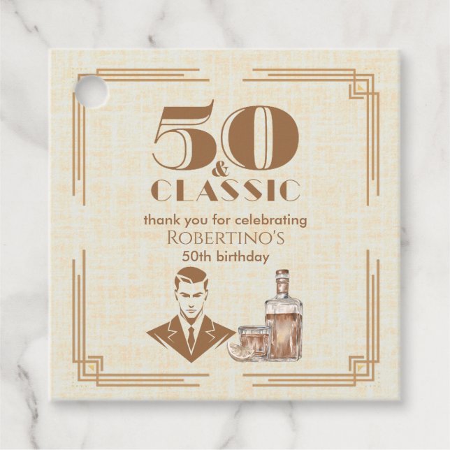 Vintage Elegant Men's Whiskey 50th Birthday Geschenkanhänger (Vorderseite)