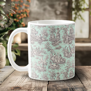 Vintage Elegant Mintgrau Toile De Jouy Kaffeetasse