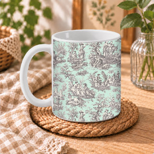 Vintage Elegant Mintgrau Toile De Jouy Kaffeetasse