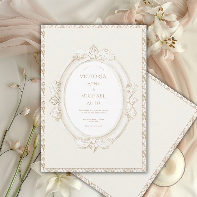 Vintage Elegant Neutral Damask Wedding Einladung (Von Creator hochgeladen)