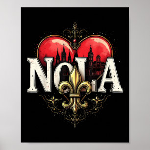 Vintage Elegant Nola Fleur-de-lis Herz Nola Stron Poster