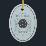 Vintage Elegant Pickleball Keramik Ornament<br><div class="desc">An elegant retro vintage style design just for those who love to play pickleball. Feys typography stye art with a pickleball. Monogram with players name. Perfect for a holiday ornament,  Award / Prize-Teilnahme.</div>