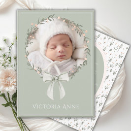 Vintage Elegant Sage Baby Girl Birth Announcement Einladung