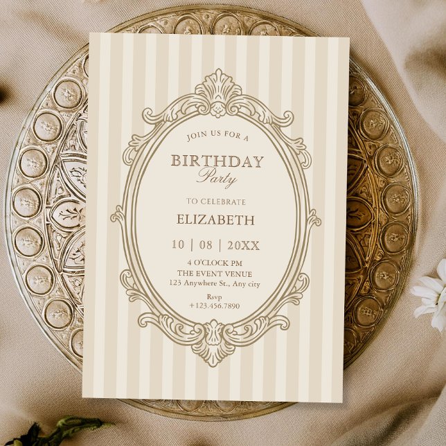 Vintage elegant soft beige birthday einladung (Von Creator hochgeladen)