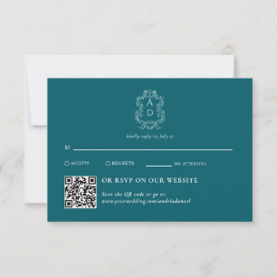 Vintage Elegant Tale Blau   Traditionell & QR Code RSVP Karte