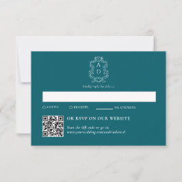 Vintage Elegant Tale Blue | Traditionell & QR Code RSVP Karte
