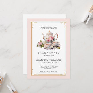Vintage Elegant Tea Party Bridal Shower Invitation Einladung