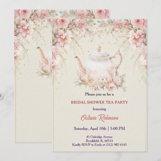 Vintage Elegant Tea Party Bridal Shower Invitation Einladung (Vorne/Hinten)