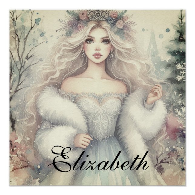 Vintage Elegant Winter Princess Mairytale Poster (Vorderseite)