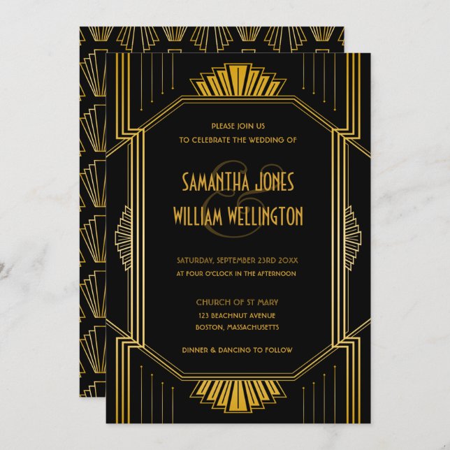 Vintage Elegante Art Deco Einladung (Vorne/Hinten)