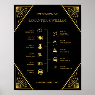 Vintage Elegante Art Deco Gold Hochzeits-Zeitplan Poster