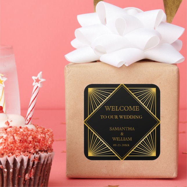 Vintage Elegante Art Deco Quadratischer Aufkleber (Party)