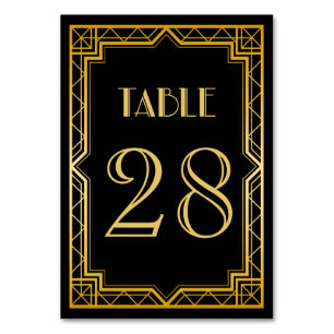 Vintage Elegante Art Deco Schwarz Gold Hochzeit Tischnummer