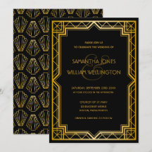 Vintage Elegante Art Deco Schwarz Goldene Hochzeit