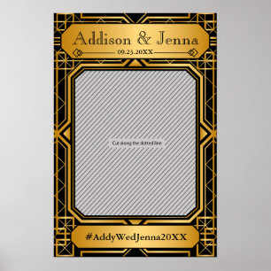 Vintage Elegante Art Deco Schwarz Goldene Hochzeit Poster