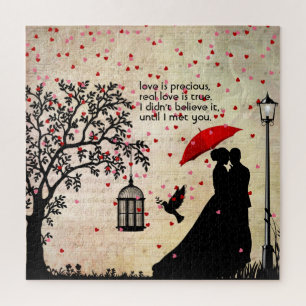 Vintage Elegante Beige & Schwarz Poesie Valentinst Puzzle