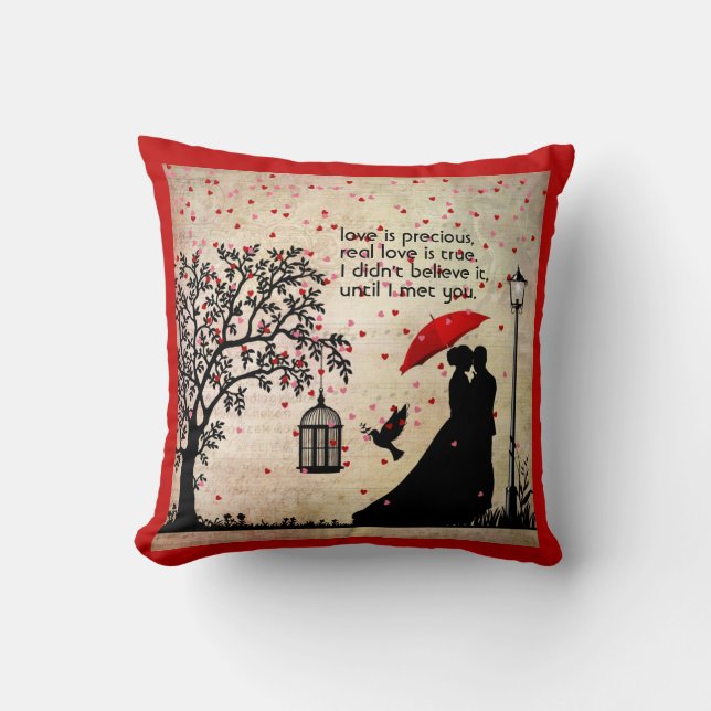 Vintage Elegante, Beige & Schwarze Poesie Kissen (Vorderseite)