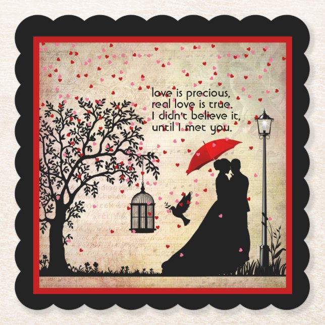 Vintage Elegante, Beige & Schwarze Poesie Untersetzer (Vorderseite)