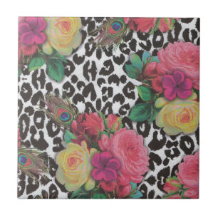 vintage elegante Blumen Gepard Pfau floral Fliese