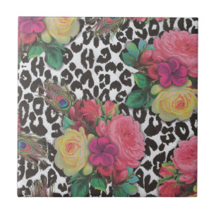 vintage elegante Blumen Gepard Pfau floral Fliese
