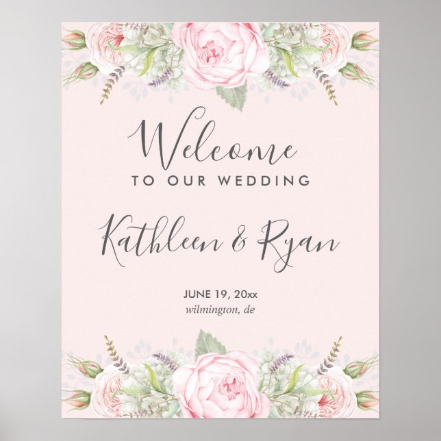 Vintage, elegante Blumenpinke Grau, jedes Farbpapi Poster (Vorne)