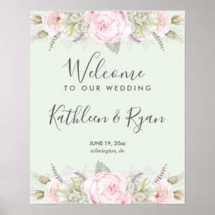 Vintage, elegante Blumenpinke Grau, jedes Farbpapi Poster