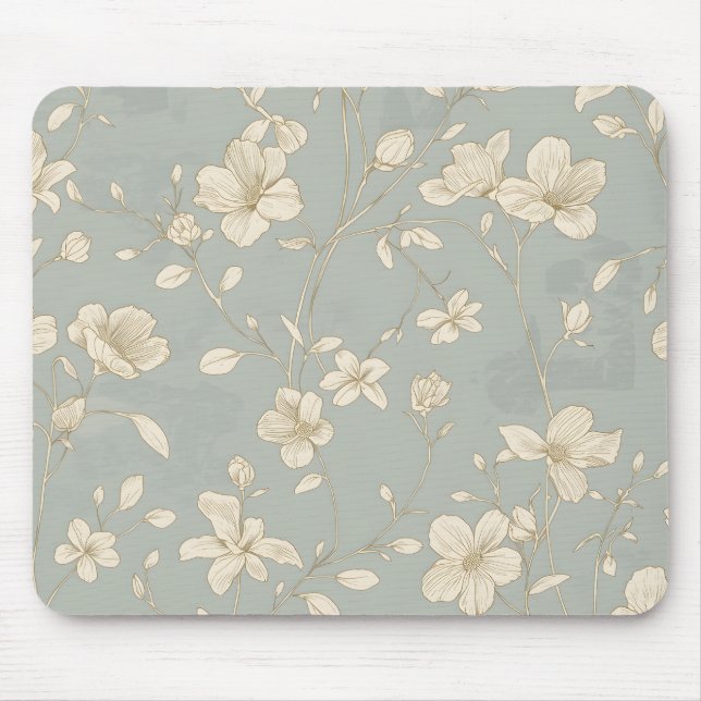 Vintage elegante botanische Linienkunst Mousepad (Vorne)