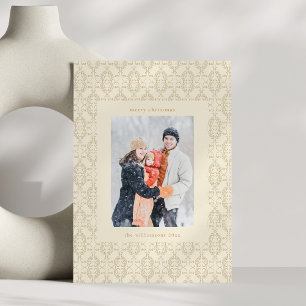 Vintage elegante Damast-Creme-Weihnachtsfoto Feiertagskarte