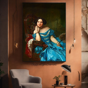 Vintage elegante Dame in blaugrünem Kleid Leinwanddruck