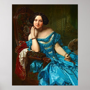 Vintage elegante Dame in blaugrünem Kleid Poster
