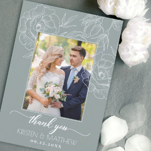 Vintage Elegante Florale Graue Moderne Hochzeit Dankeskarte