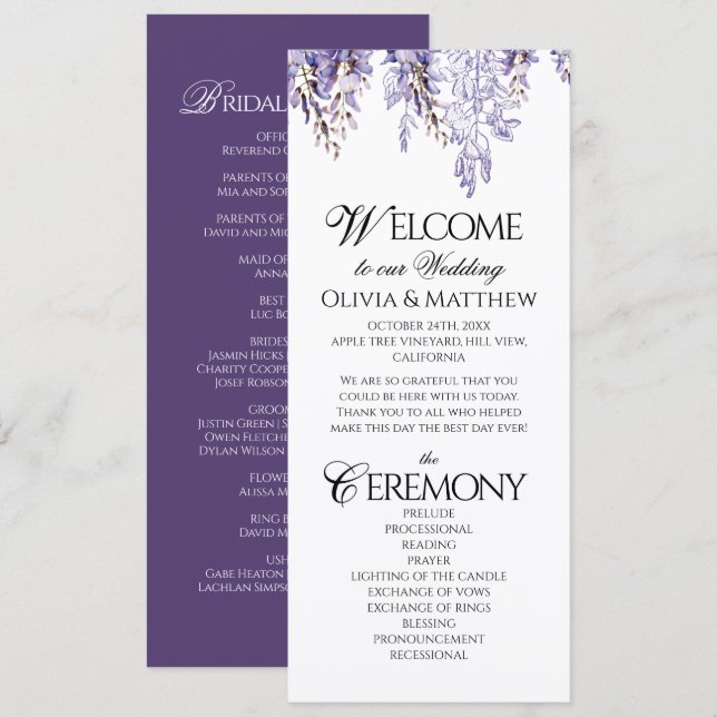 Vintage elegante florale Regency-Hochzeitsprogramm Programm (Vorne/Hinten)