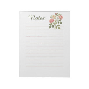Vintage Elegante Florale Rosen Ästhetisches Liniie Notizblock