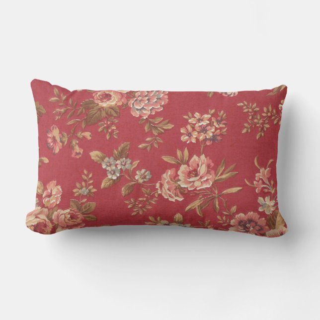Vintage elegante Girly rosarote blaues Brown-Rosen Lendenkissen (Vorderseite)