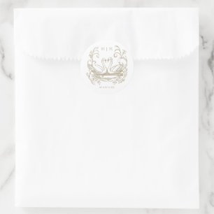 Vintage Elegante Gold Schwan-Kamm-Gartenhochzeit Runder Aufkleber