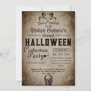 Vintage Elegante Gothic Halloween-Kostüm-Party In Einladung
