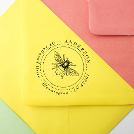 Vintage elegante Honey Bee Round-Rücksendeadresse Gummistempel