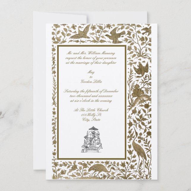 Vintage elegante indische Vogelbricht 1608 Hochzei Einladung (Vorderseite)