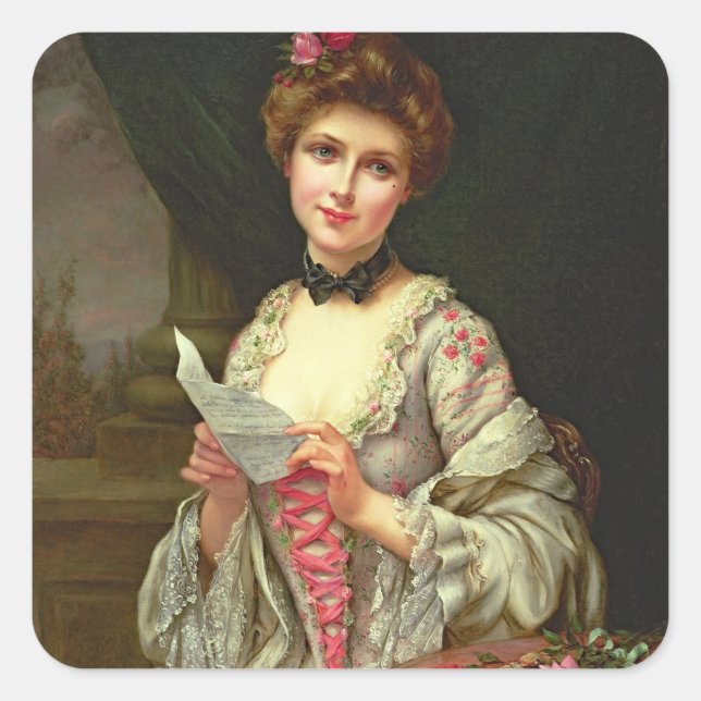 Vintage Elegante Lady & Bouquet aus Rose Quadratischer Aufkleber (Vorderseite)